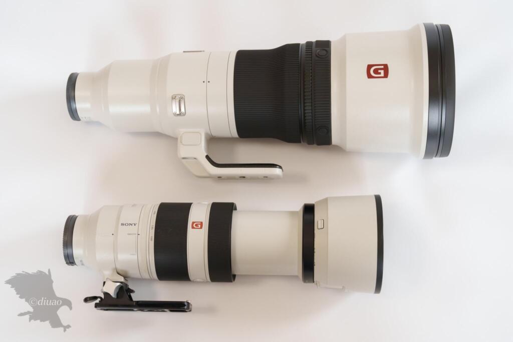 SEL600F40GMのフードを付けていない状態とSEL100400GMのフードを付けた状態の大きさ比較